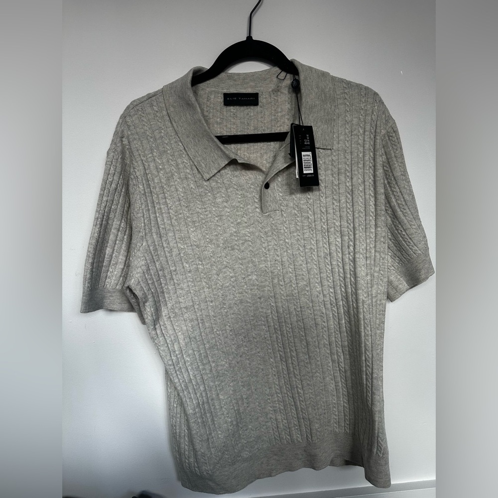 Elie Tahari Gray Textured Polo Shirt